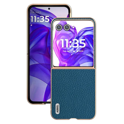 ABEEL For Motorola Razr 50 Ultra 5G Case Electroplating Phone Cover Star Series Genuine Cow Leather+TPU Protective Case