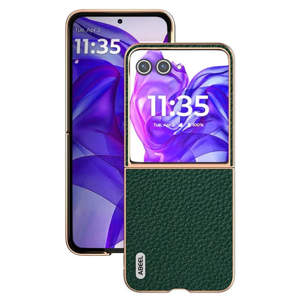 ABEEL For Motorola Razr 50 Ultra 5G Case Electroplating Phone Cover Star Series Genuine Cow Leather+TPU Protective Case