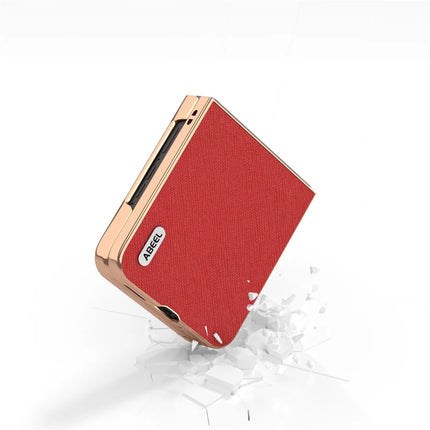ABEEL For Motorola Razr 50 Ultra 5G Case Electroplating Phone Cover Cross Texture Genuine Cow Leather+TPU Protective Case