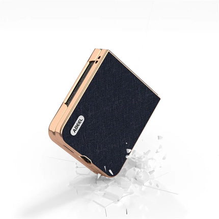 ABEEL For Motorola Razr 50 Ultra 5G Case Electroplating Phone Cover Cross Texture Genuine Cow Leather+TPU Protective Case