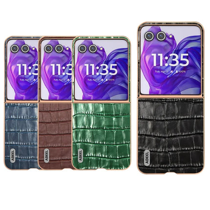 ABEEL For Motorola Razr 50 Ultra 5G Case Electroplating Phone Cover Crocodile Texture Genuine Cow Leather+TPU Protective Case