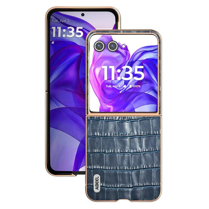 ABEEL For Motorola Razr 50 Ultra 5G Case Electroplating Phone Cover Crocodile Texture Genuine Cow Leather+TPU Protective Case