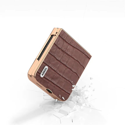 ABEEL For Motorola Razr 50 Ultra 5G Case Electroplating Phone Cover Crocodile Texture Genuine Cow Leather+TPU Protective Case