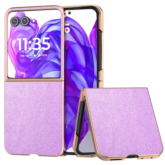 For Motorola Razr 50 Ultra 5G Case Electroplating Phone Cover Glitter Surface Design PU+TPU Protective Case - Purple