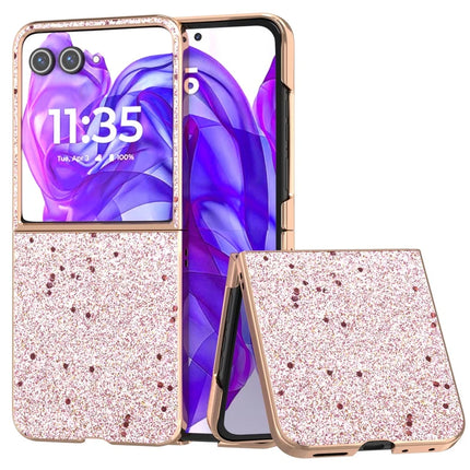 For Motorola Razr 50 Ultra 5G Case Electroplating Phone Cover Glitter Surface Design PU+TPU Protective Case - Pink