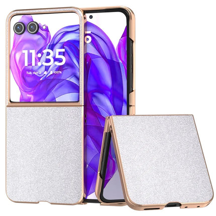 For Motorola Razr 50 Ultra 5G Case Electroplating Phone Cover Glitter Surface Design PU+TPU Protective Case - Silver