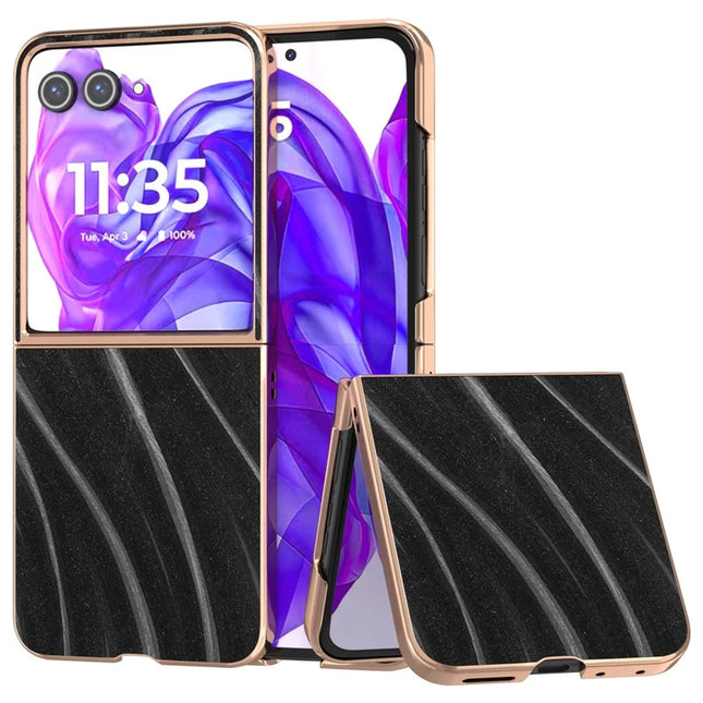 For Motorola Razr 50 Ultra 5G Case Electroplating Phone Cover Milky Way Pattern PU+TPU Protective Case - Black