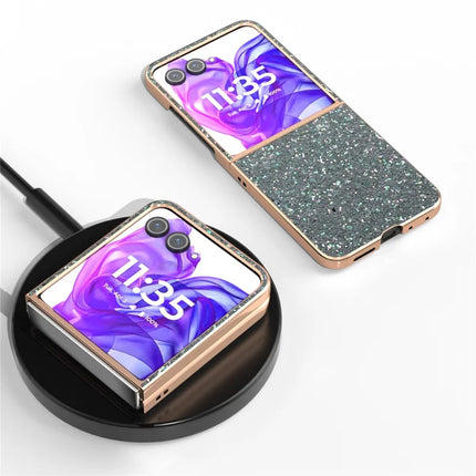 For Motorola Razr 50 Ultra 5G Case Electroplating Phone Cover Colored Glitter Design PU+TPU Protective Case