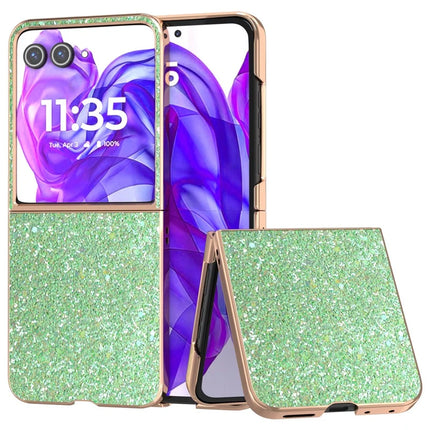 For Motorola Razr 50 Ultra 5G Case Electroplating Phone Cover Colored Glitter Design PU+TPU Protective Case - Lawn Green