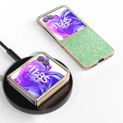 For Motorola Razr 50 Ultra 5G Case Electroplating Phone Cover Colored Glitter Design PU+TPU Protective Case