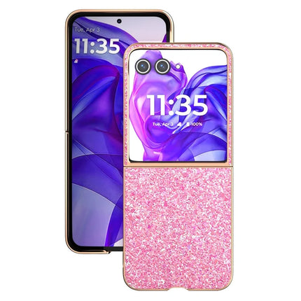 For Motorola Razr 50 Ultra 5G Case Electroplating Phone Cover Colored Glitter Design PU+TPU Protective Case