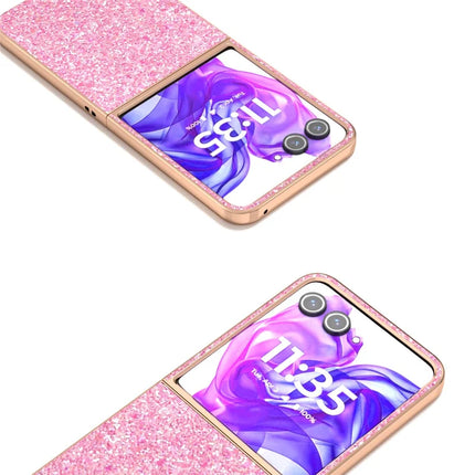 For Motorola Razr 50 Ultra 5G Case Electroplating Phone Cover Colored Glitter Design PU+TPU Protective Case