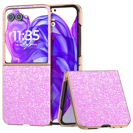 For Motorola Razr 50 Ultra 5G Case Electroplating Phone Cover Colored Glitter Design PU+TPU Protective Case - Barbie Pink
