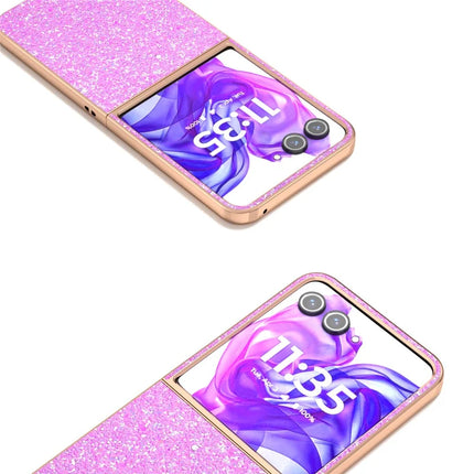 For Motorola Razr 50 Ultra 5G Case Electroplating Phone Cover Colored Glitter Design PU+TPU Protective Case