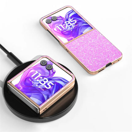 For Motorola Razr 50 Ultra 5G Case Electroplating Phone Cover Colored Glitter Design PU+TPU Protective Case