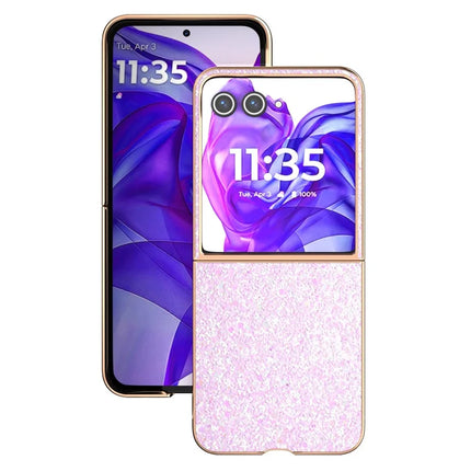 For Motorola Razr 50 Ultra 5G Case Electroplating Phone Cover Colored Glitter Design PU+TPU Protective Case