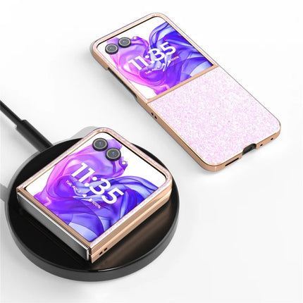 For Motorola Razr 50 Ultra 5G Case Electroplating Phone Cover Colored Glitter Design PU+TPU Protective Case