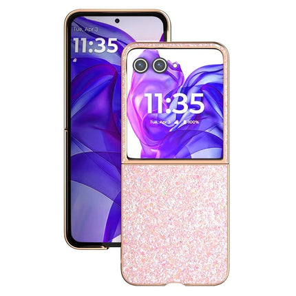 For Motorola Razr 50 Ultra 5G Case Electroplating Phone Cover Colored Glitter Design PU+TPU Protective Case