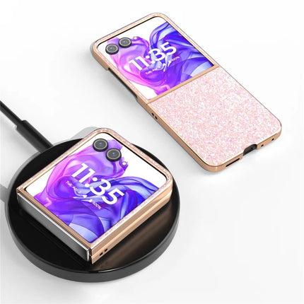 For Motorola Razr 50 Ultra 5G Case Electroplating Phone Cover Colored Glitter Design PU+TPU Protective Case
