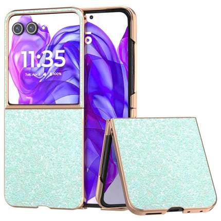 For Motorola Razr 50 Ultra 5G Case Electroplating Phone Cover Colored Glitter Design PU+TPU Protective Case - Mint Green