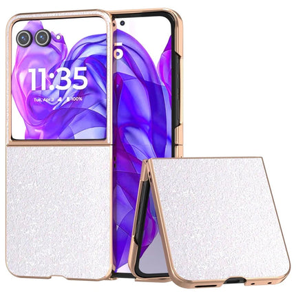 For Motorola Razr 50 Ultra 5G Case Electroplating Phone Cover Colored Glitter Design PU+TPU Protective Case - Gardenia White