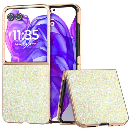 For Motorola Razr 50 Ultra 5G Case Electroplating Phone Cover Colored Glitter Design PU+TPU Protective Case - Amber Yellow