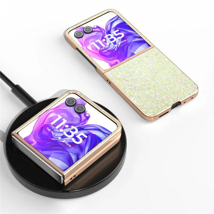 For Motorola Razr 50 Ultra 5G Case Electroplating Phone Cover Colored Glitter Design PU+TPU Protective Case