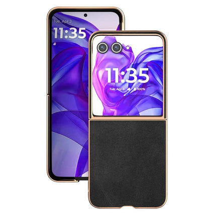 For Motorola Razr 50 Ultra 5G Case Electroplating Phone Cover Cowhide Texture PU+TPU Protective Case
