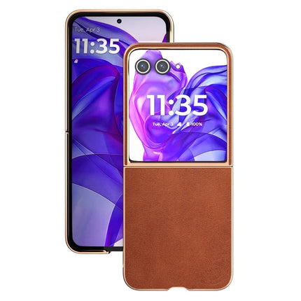 For Motorola Razr 50 Ultra 5G Case Electroplating Phone Cover Cowhide Texture PU+TPU Protective Case