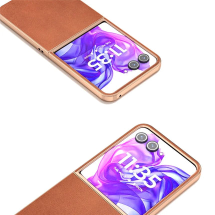 For Motorola Razr 50 Ultra 5G Case Electroplating Phone Cover Cowhide Texture PU+TPU Protective Case