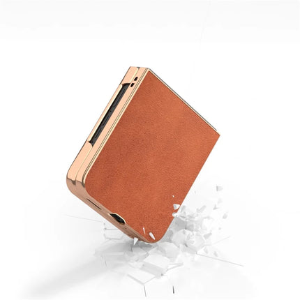 For Motorola Razr 50 Ultra 5G Case Electroplating Phone Cover Cowhide Texture PU+TPU Protective Case