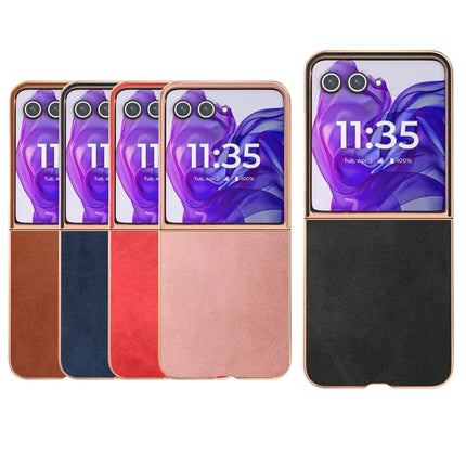 For Motorola Razr 50 Ultra 5G Case Electroplating Phone Cover Cowhide Texture PU+TPU Protective Case