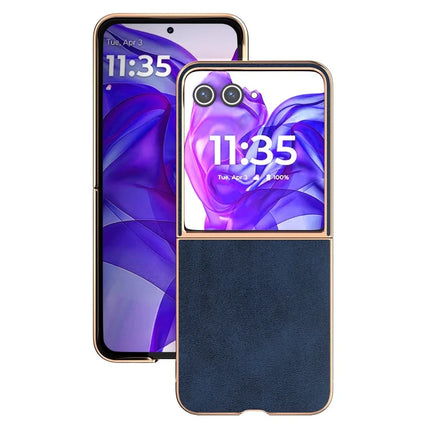 For Motorola Razr 50 Ultra 5G Case Electroplating Phone Cover Cowhide Texture PU+TPU Protective Case