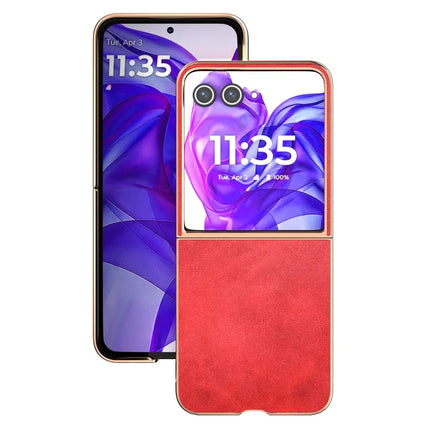 For Motorola Razr 50 Ultra 5G Case Electroplating Phone Cover Cowhide Texture PU+TPU Protective Case