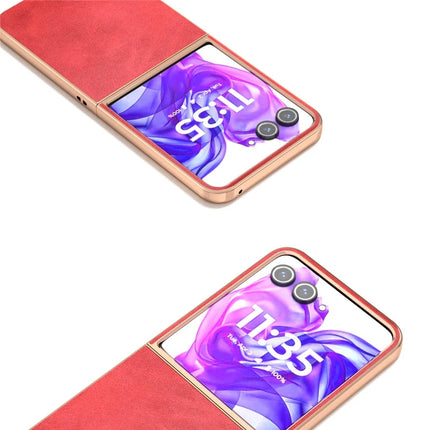 For Motorola Razr 50 Ultra 5G Case Electroplating Phone Cover Cowhide Texture PU+TPU Protective Case