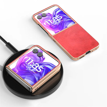 For Motorola Razr 50 Ultra 5G Case Electroplating Phone Cover Cowhide Texture PU+TPU Protective Case
