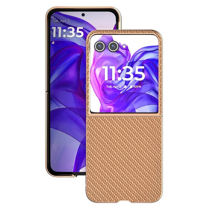 For Motorola Razr 50 Ultra 5G Case Electroplating Phone Cover Carbon Fiber Texture PU+TPU Protective Case
