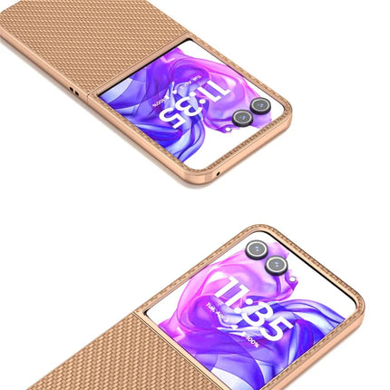 For Motorola Razr 50 Ultra 5G Case Electroplating Phone Cover Carbon Fiber Texture PU+TPU Protective Case