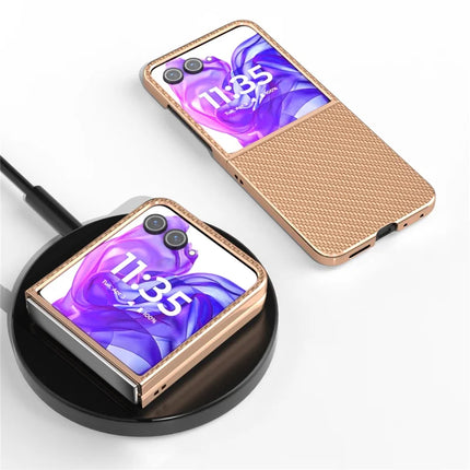 For Motorola Razr 50 Ultra 5G Case Electroplating Phone Cover Carbon Fiber Texture PU+TPU Protective Case