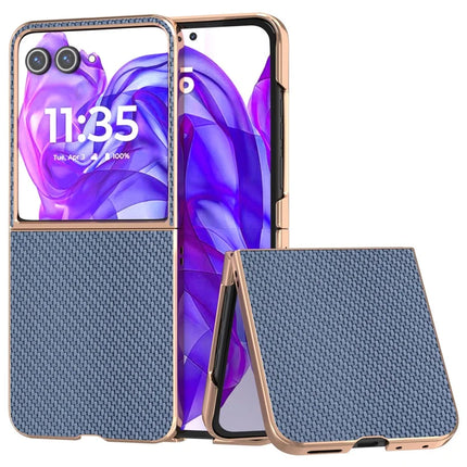 For Motorola Razr 50 Ultra 5G Case Electroplating Phone Cover Carbon Fiber Texture PU+TPU Protective Case - Baby Blue