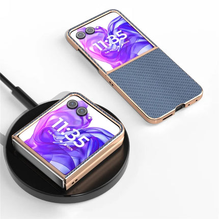 For Motorola Razr 50 Ultra 5G Case Electroplating Phone Cover Carbon Fiber Texture PU+TPU Protective Case