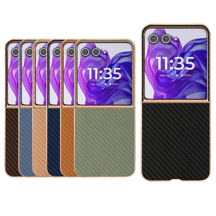 For Motorola Razr 50 Ultra 5G Case Electroplating Phone Cover Carbon Fiber Texture PU+TPU Protective Case