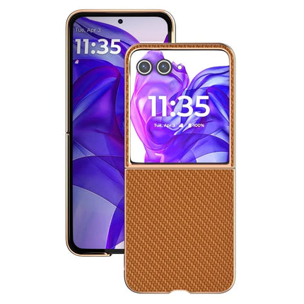 For Motorola Razr 50 Ultra 5G Case Electroplating Phone Cover Carbon Fiber Texture PU+TPU Protective Case
