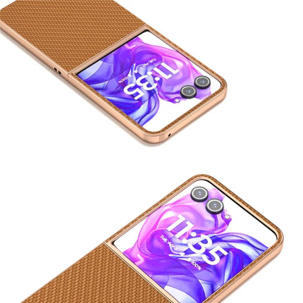 For Motorola Razr 50 Ultra 5G Case Electroplating Phone Cover Carbon Fiber Texture PU+TPU Protective Case