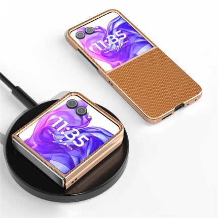 For Motorola Razr 50 Ultra 5G Case Electroplating Phone Cover Carbon Fiber Texture PU+TPU Protective Case