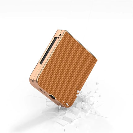 For Motorola Razr 50 Ultra 5G Case Electroplating Phone Cover Carbon Fiber Texture PU+TPU Protective Case