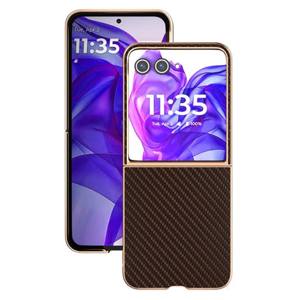 For Motorola Razr 50 Ultra 5G Case Electroplating Phone Cover Carbon Fiber Texture PU+TPU Protective Case