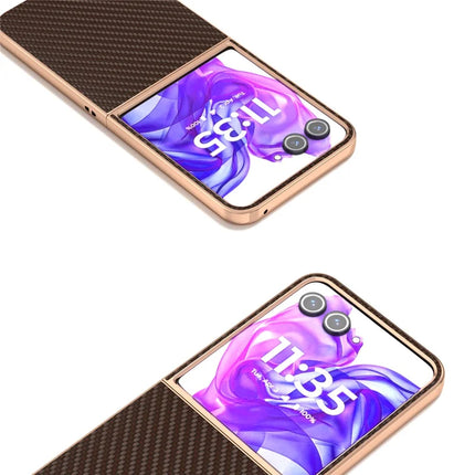 For Motorola Razr 50 Ultra 5G Case Electroplating Phone Cover Carbon Fiber Texture PU+TPU Protective Case