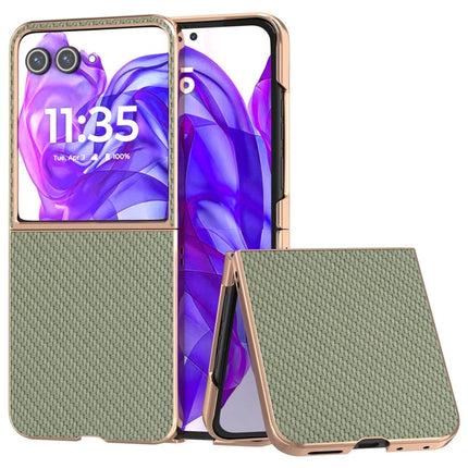 For Motorola Razr 50 Ultra 5G Case Electroplating Phone Cover Carbon Fiber Texture PU+TPU Protective Case - Green