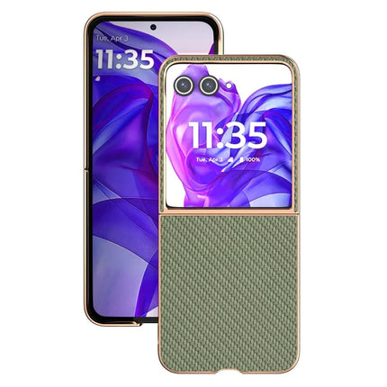 For Motorola Razr 50 Ultra 5G Case Electroplating Phone Cover Carbon Fiber Texture PU+TPU Protective Case
